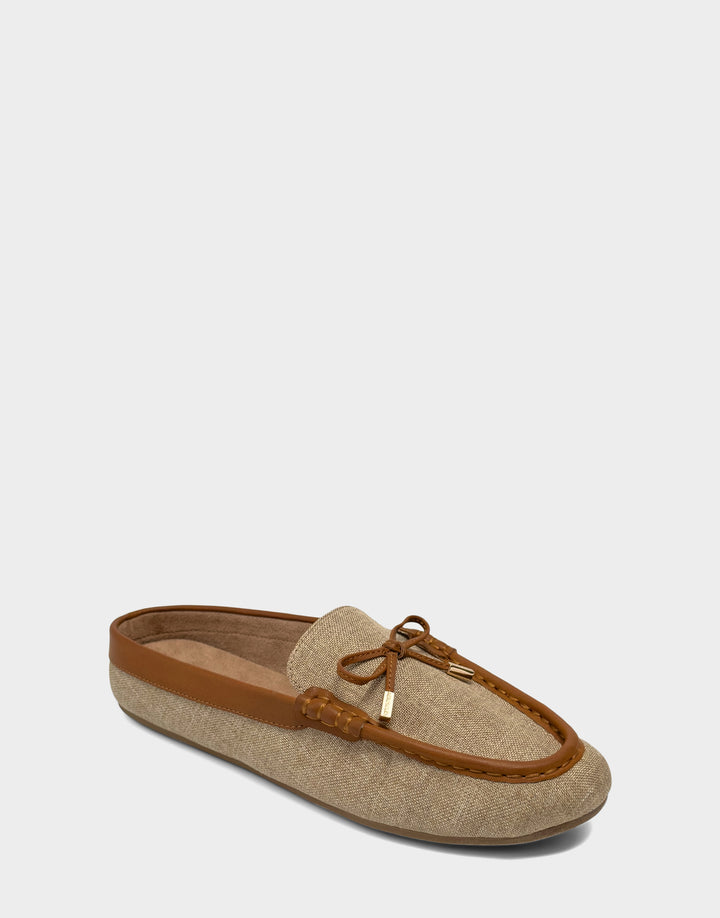 Comfortable Women's Mule in Natural Linen Side Angle View