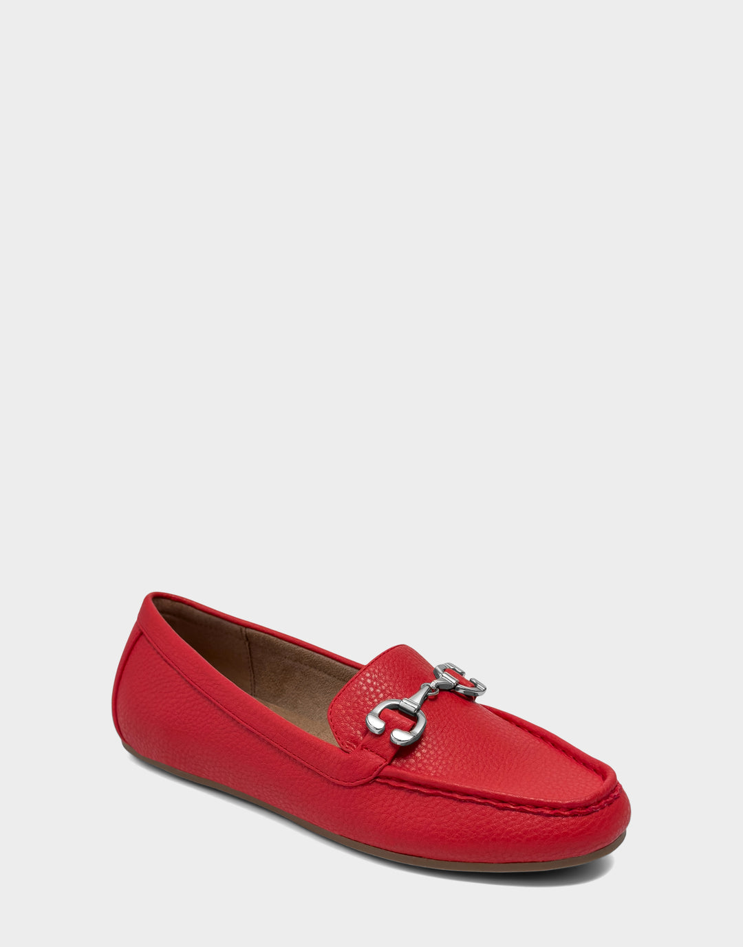 Comfortable Women's Casual Loafer in Red Faux Pebbled Side Angle View