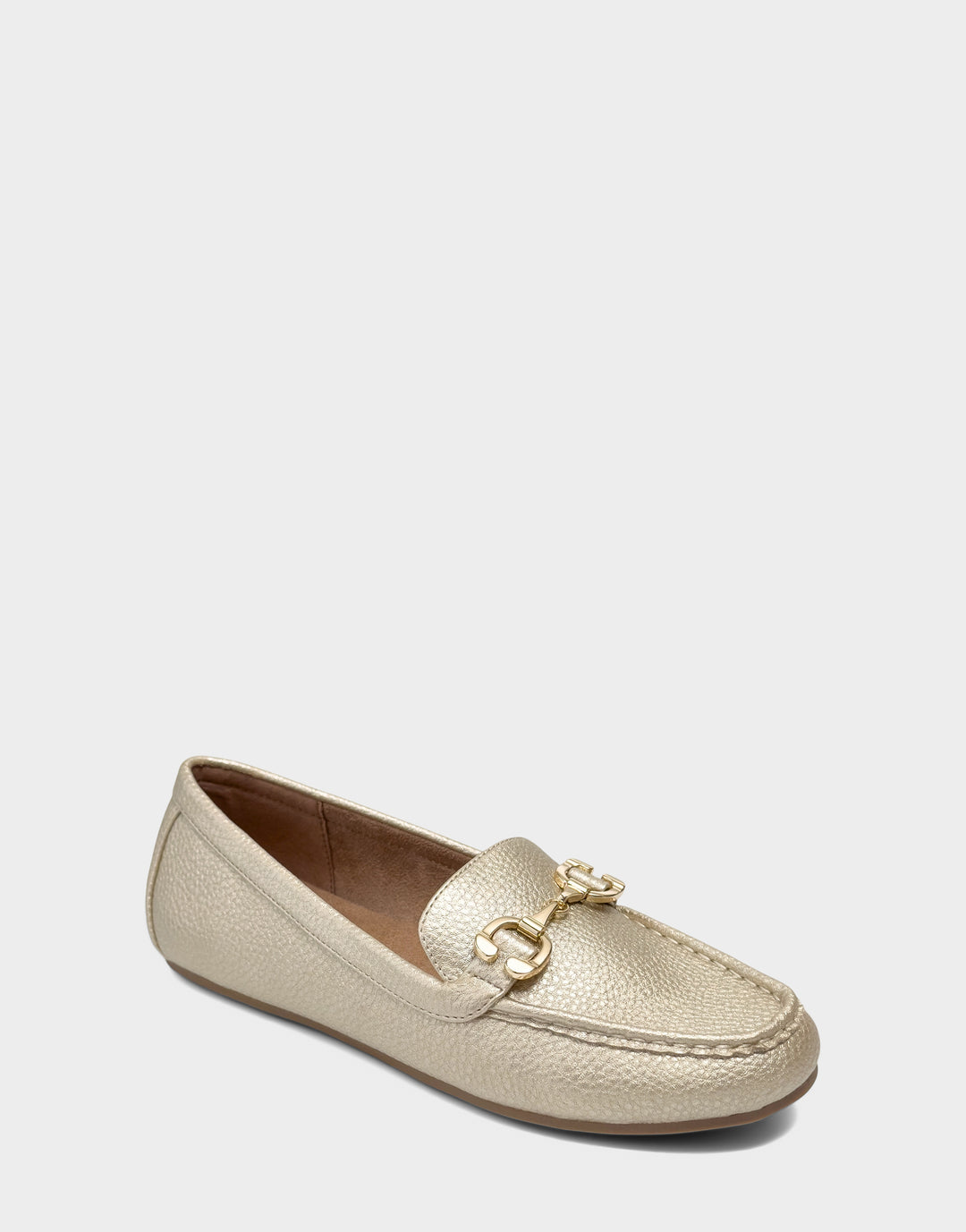 Comfortable Women's Casual Loafer in Metallic Faux Leather Side Angle View