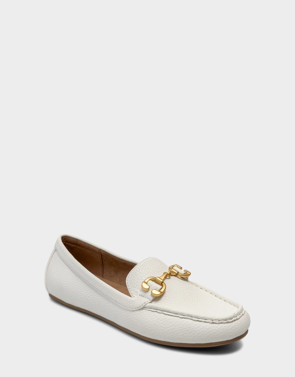 Comfortable Women's Casual Loafer in White Faux Pebbled Leather Side Angle View