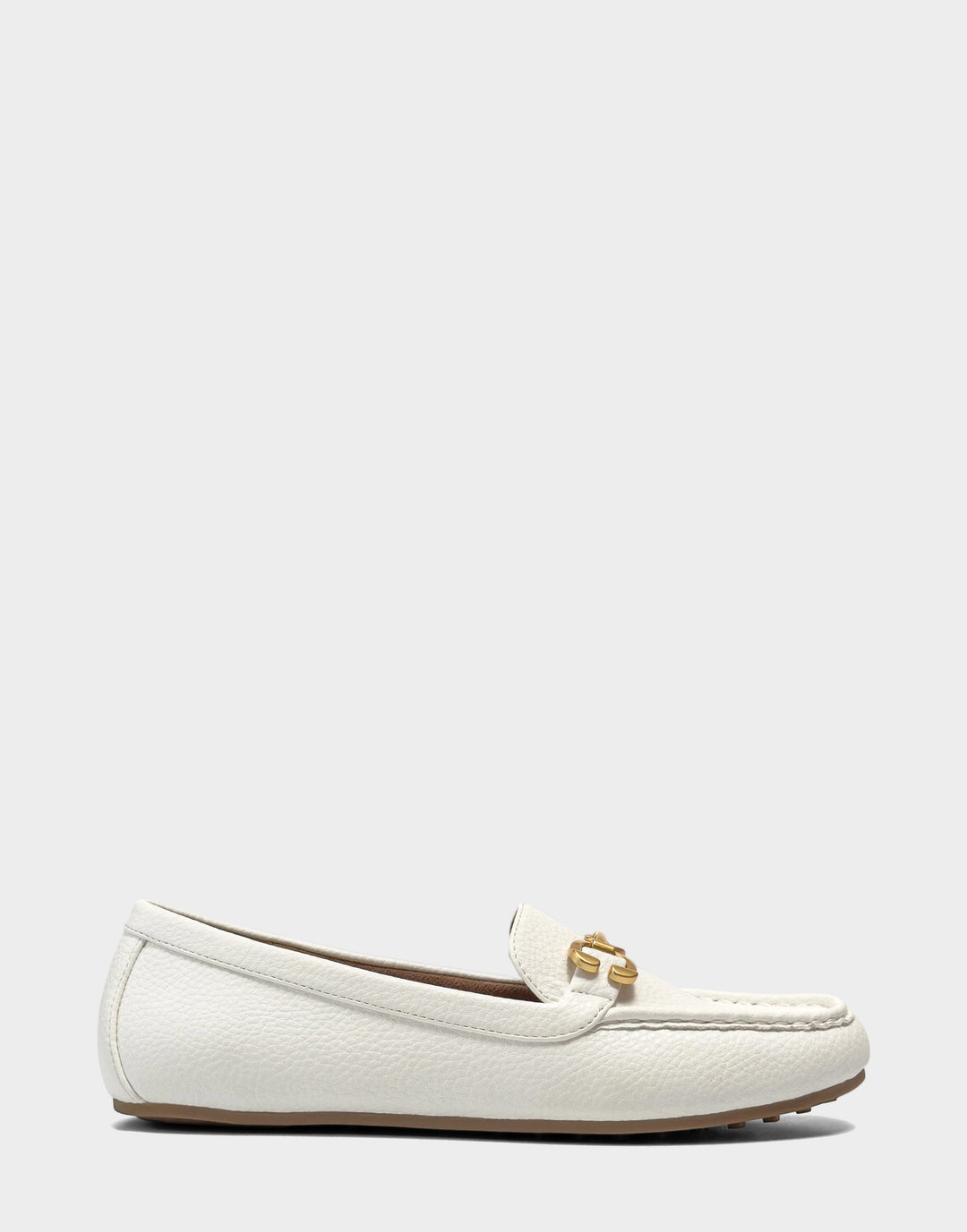Comfortable Women's Casual Loafer in White Faux Pebbled Leather Side View