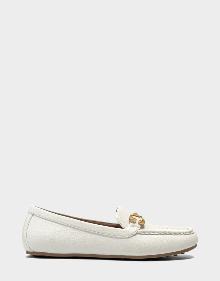 Comfortable Women's Casual Loafer in White Faux Pebbled Leather Side View