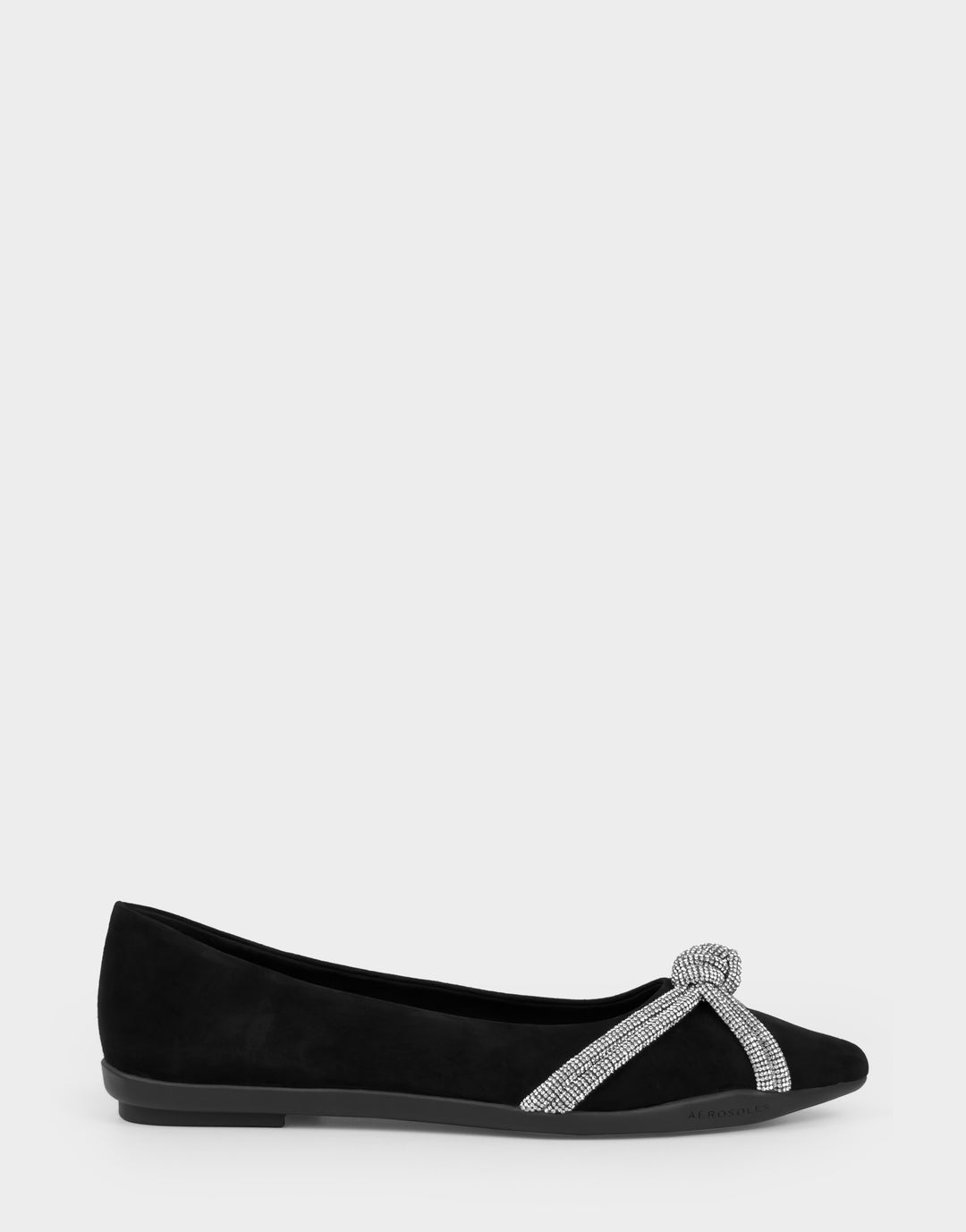 Comfortable Women's Dress Flat In Black Suede Side View