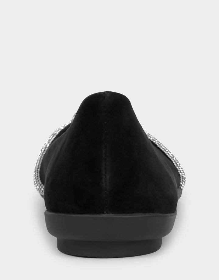 Comfortable Women's Dress Flat In Black Suede Back View