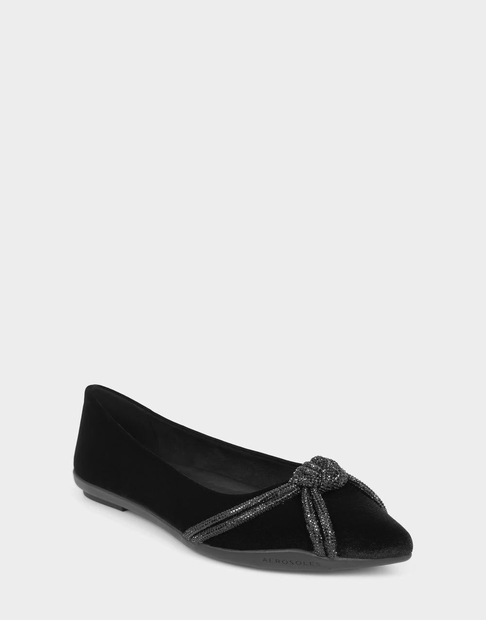 Comfortable Women's Dress Flat In Black Velvet Side Angle View