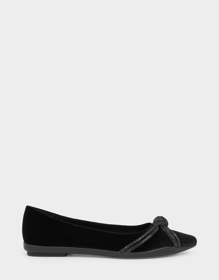Comfortable Women's Dress Flat In Black Velvet Side View