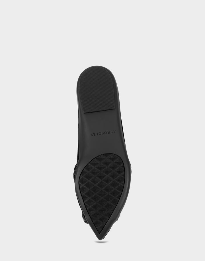 Comfortable Women's Dress Flat In Black Velvet Bottom View