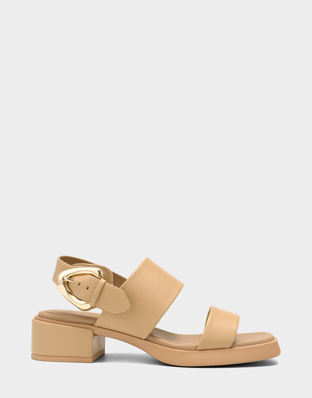 Comfortable Women's Heeled Sandal in Beige Faux Soft Leather Side View