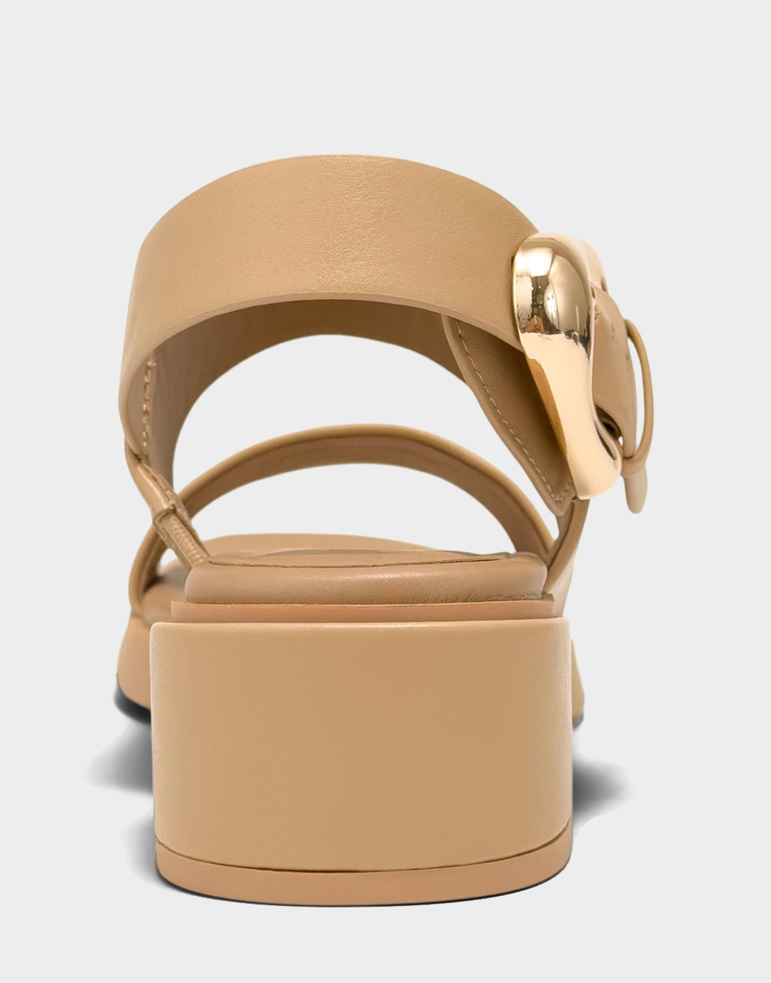 Comfortable Women's Heeled Sandal in Beige Faux Soft Leather Back View