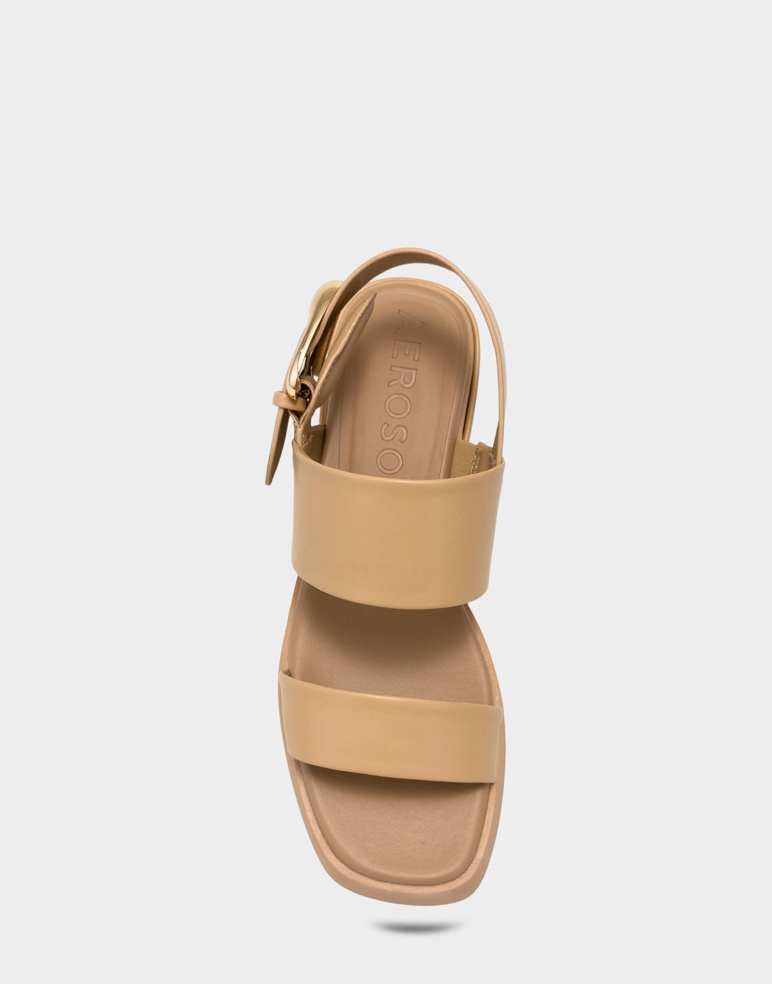 Comfortable Women's Heeled Sandal in Beige Faux Soft Leather Full Front View