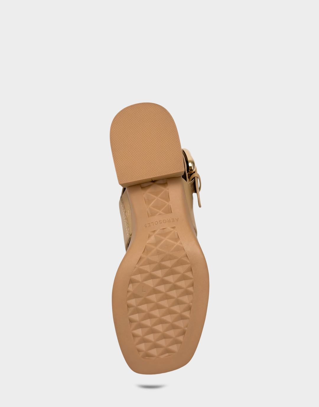 Comfortable Women's Heeled Sandal in Beige Faux Soft Leather Bottom View