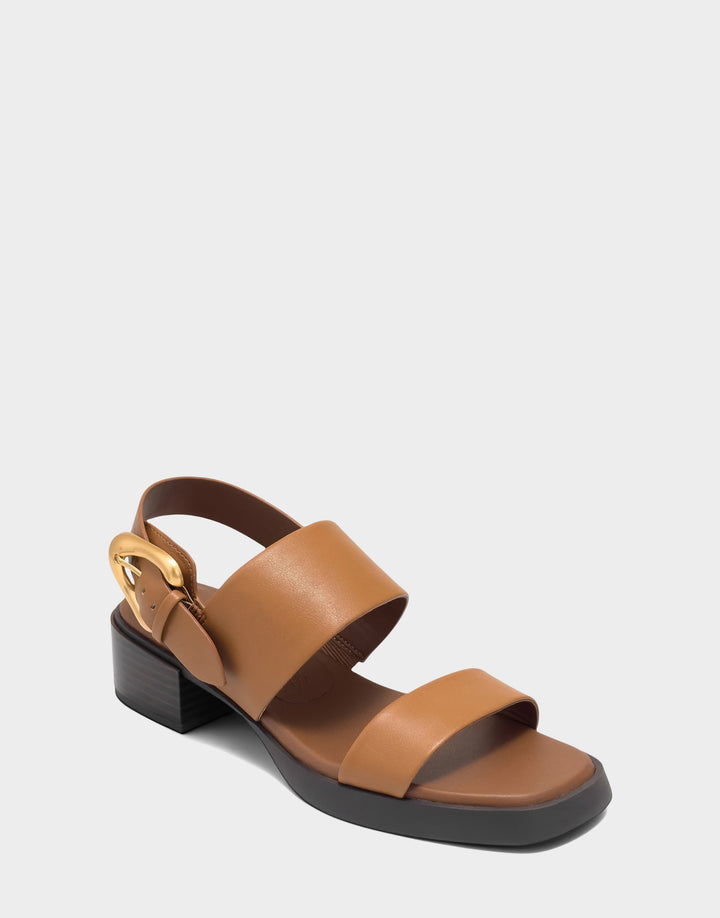Comfortable Women's Heeled Sandal in Natural Faux Soft Leather Side Angle View