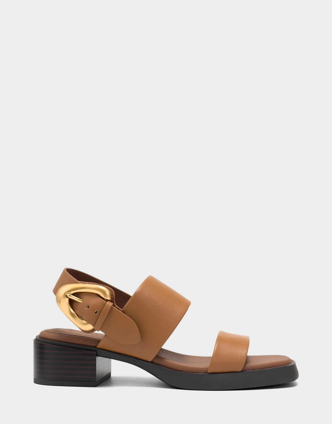 Comfortable Women's Heeled Sandal in Natural Faux Soft Leather Side View