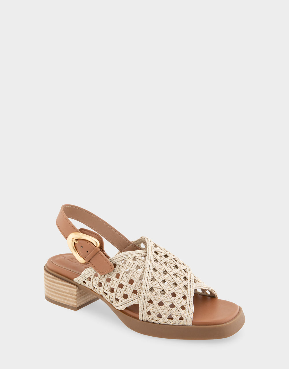 Comfortable Women's Block Heel Sandals in Natural Raffia Side Angle View