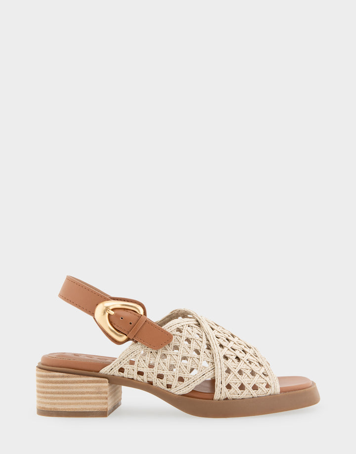 Comfortable Women's Block Heel Sandals in Natural Raffia Side View