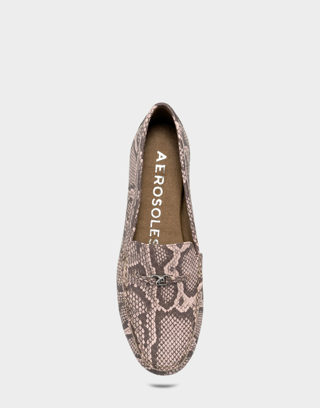 Comfortable Women's Casual Loafer in Pink Faux Snake Print Full Front View