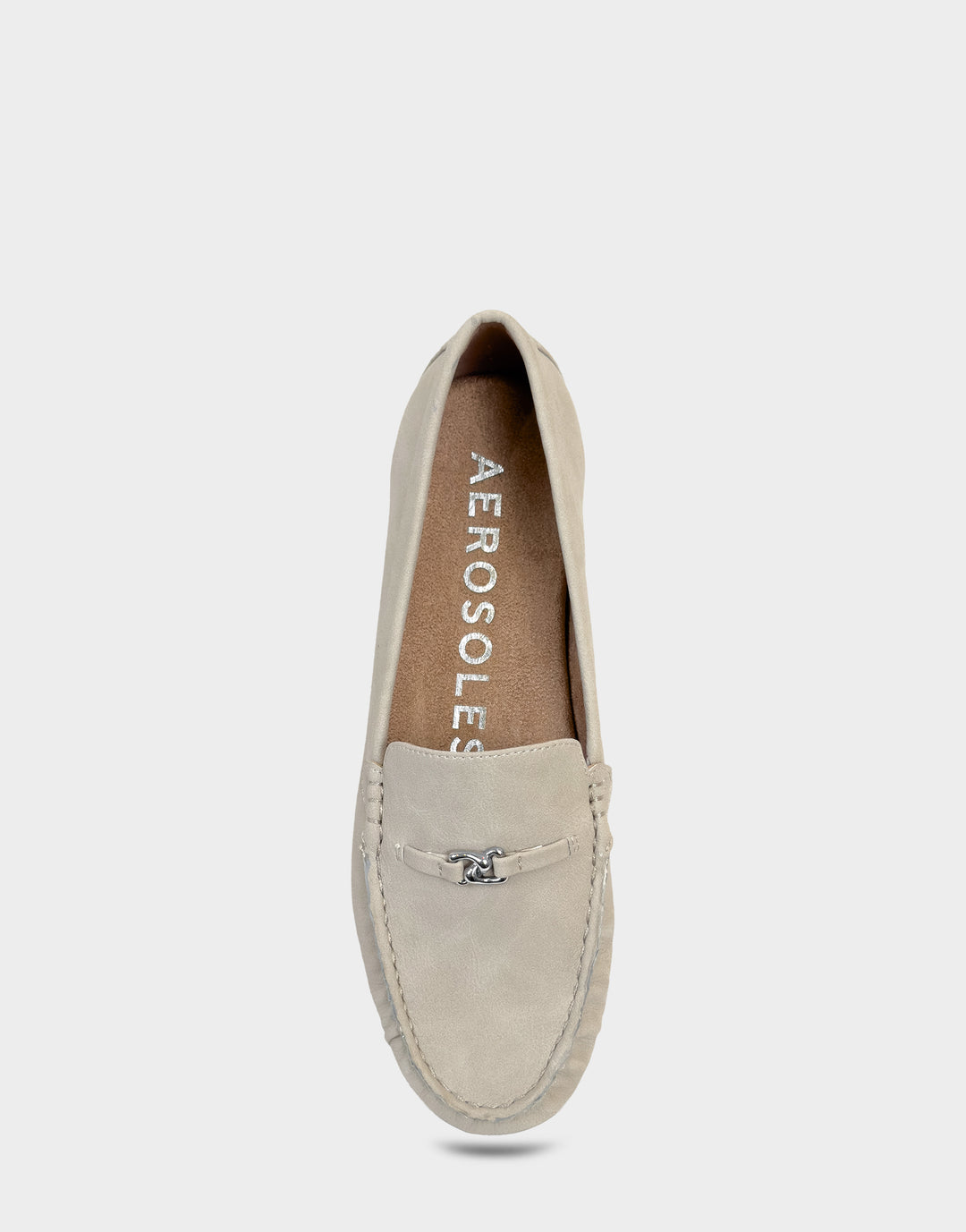 Comfortable Women's Driver In Beige Faux Nubuck Full Front View