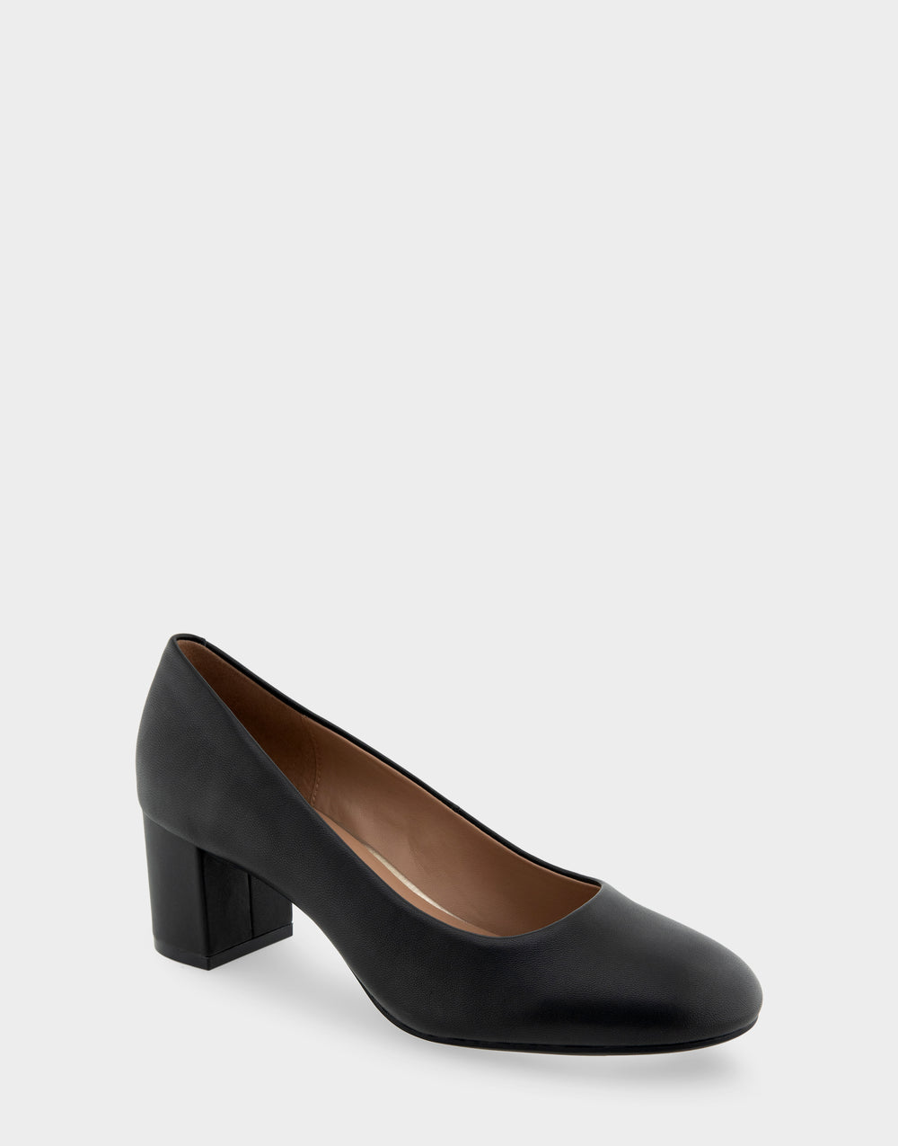 Comfortable Women's Mid Heel Pump in Black Genuine Leather Side Angle View