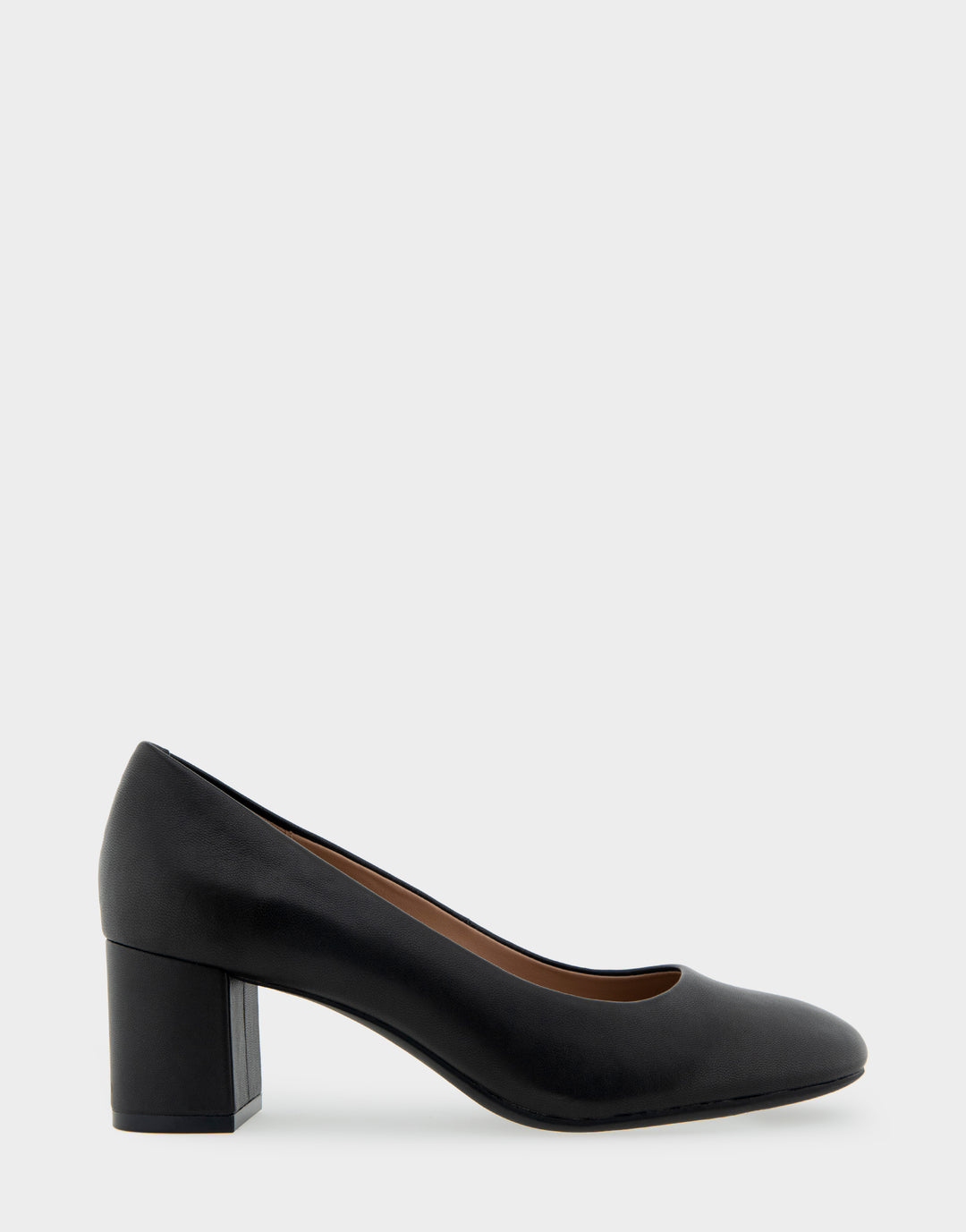 Comfortable Women's Mid Heel Pump in Black Genuine Leather Side View
