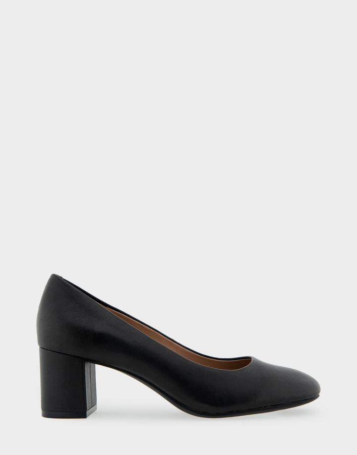 Comfortable Women's Mid Heel Pump in Black Genuine Leather Side View