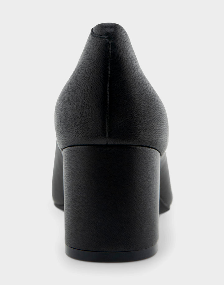 Comfortable Women's Mid Heel Pump in Black Genuine Leather Back View