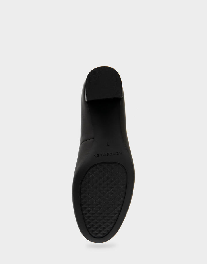 Comfortable Women's Mid Heel Pump in Black Genuine Leather Bottom View
