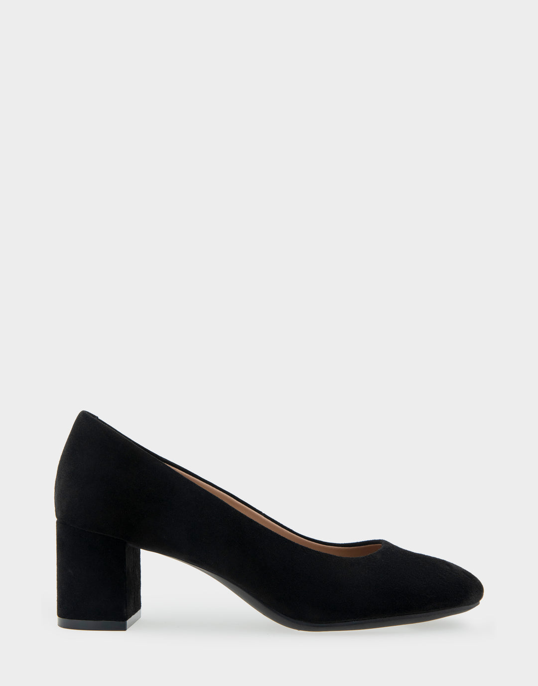 Comfortable Women's Mid Heel Pump in Black Genuine Suede Side View