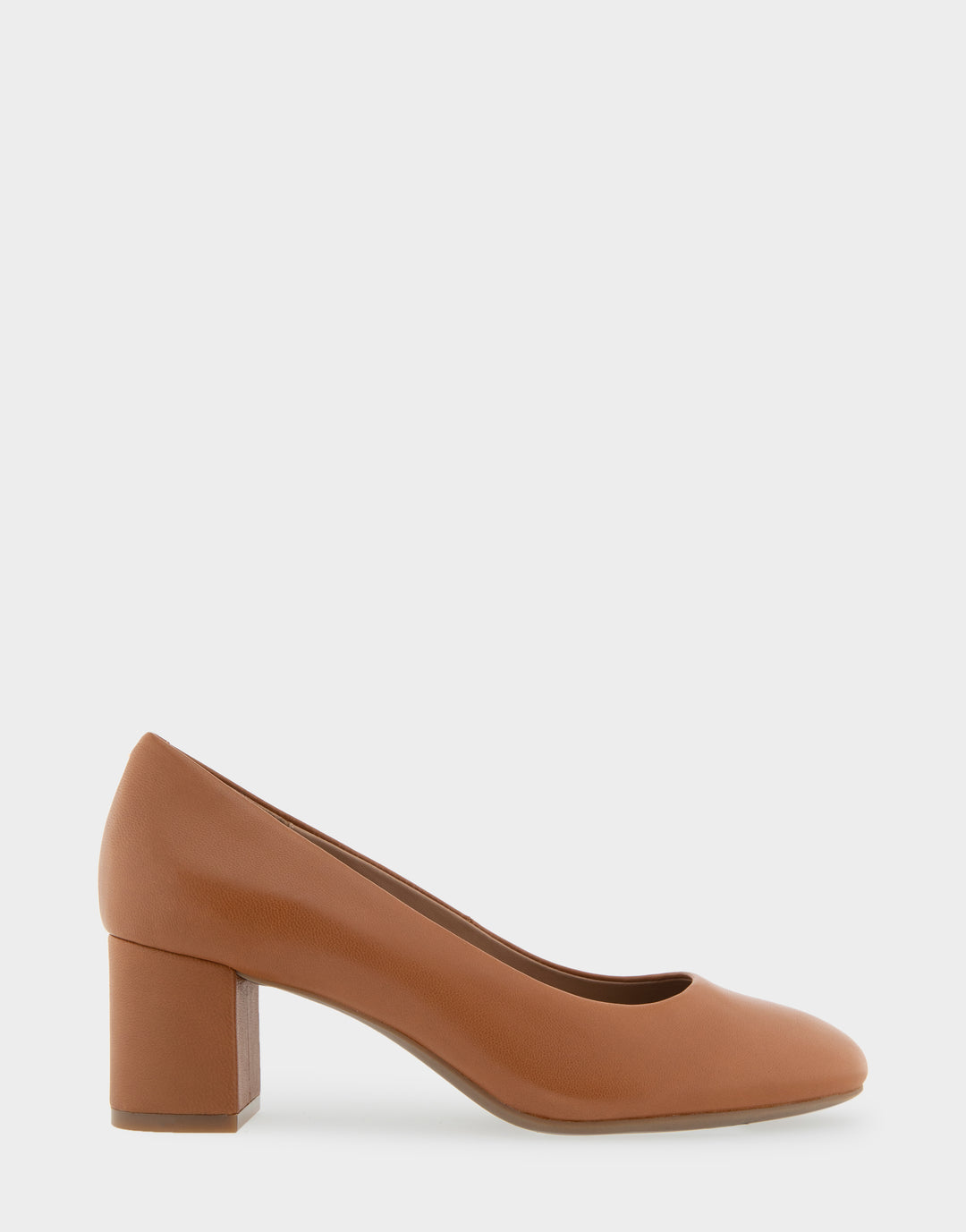 Comfortable Women's Mid Heel Pump in Tan Genuine Leather Side View
