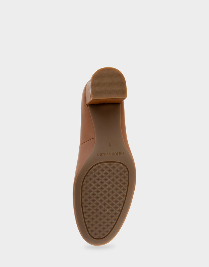 Comfortable Women's Mid Heel Pump in Tan Genuine Leather Bottom View