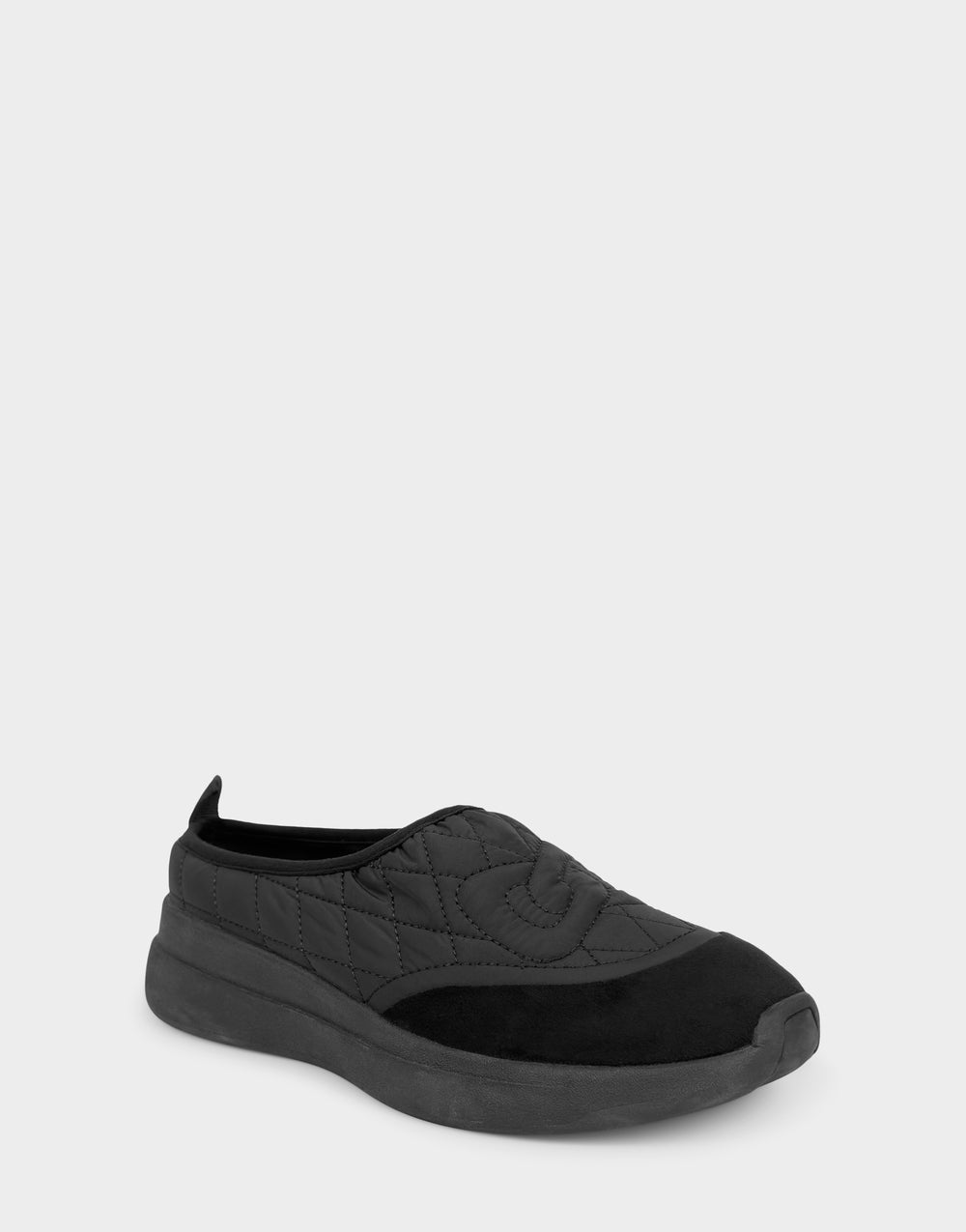 Comfortable Women's Mule Sneaker In Black Fabric Side Angle View