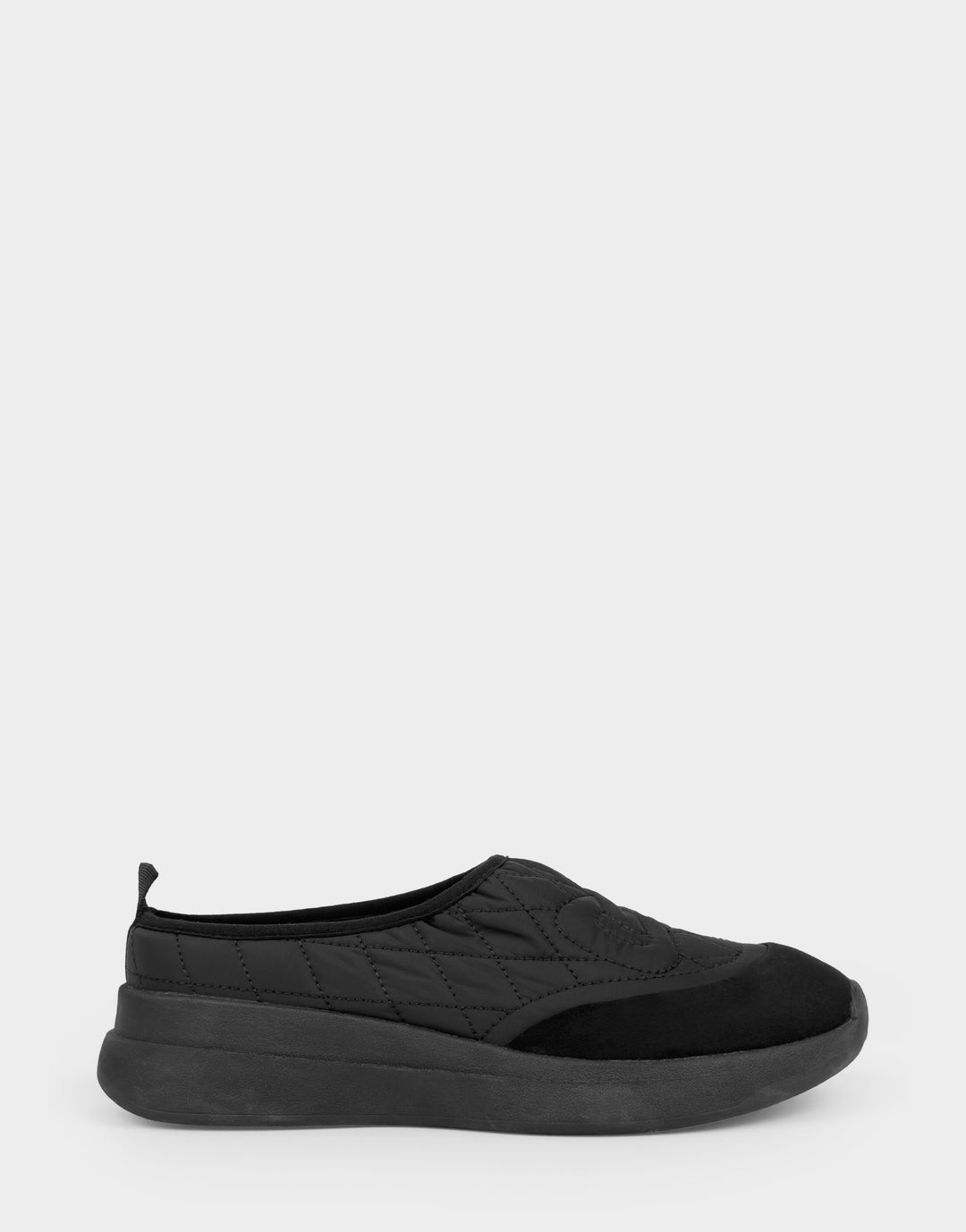Comfortable Women's Mule Sneaker In Black Fabric Side View