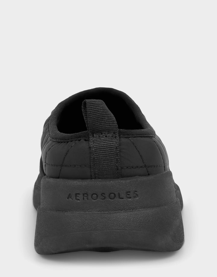 Comfortable Women's Mule Sneaker In Black Fabric Back View