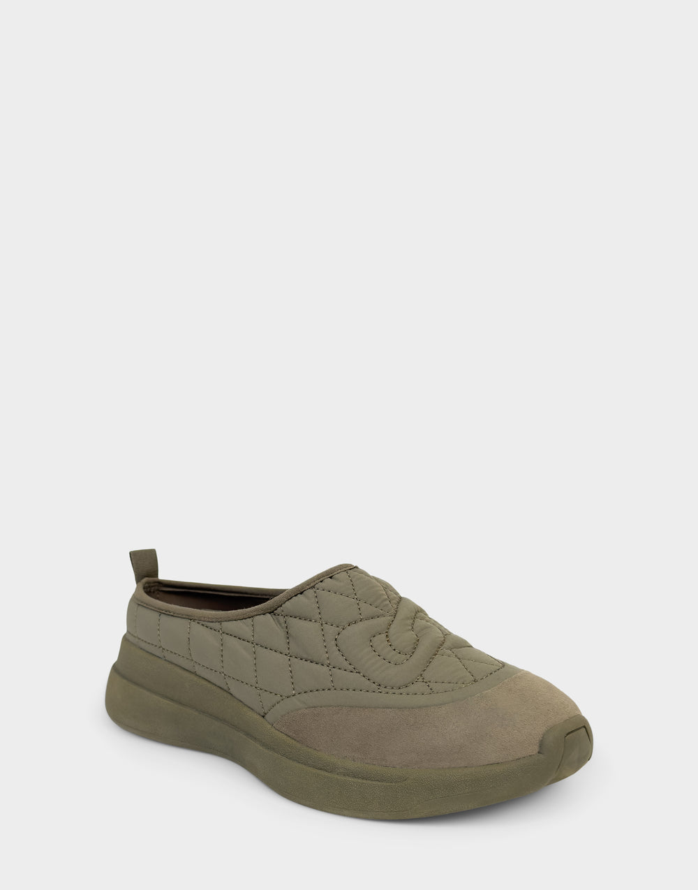Comfortable Women's Mule Sneaker In Green Fabric Side Angle View