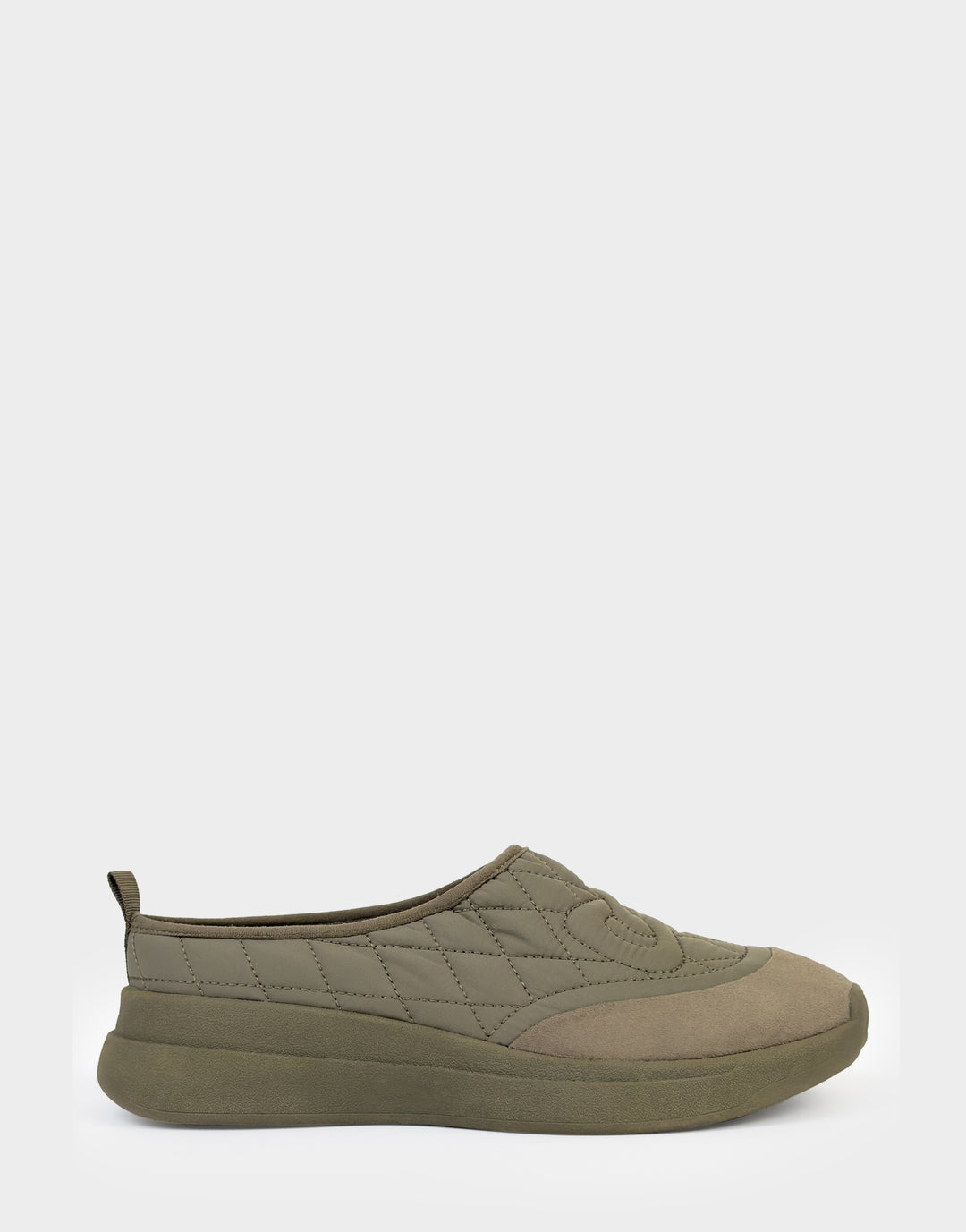 Comfortable Women's Mule Sneaker In Green Fabric Side View
