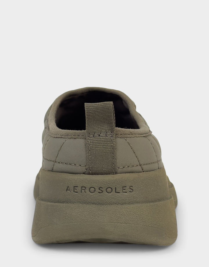 Comfortable Women's Mule Sneaker In Green Fabric Back View