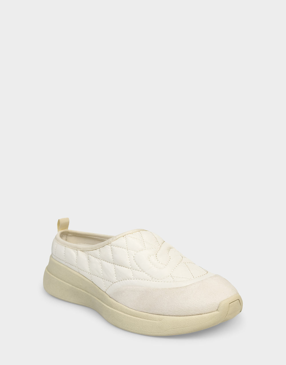 Comfortable Women's Mule Sneaker In Off White Fabric Side Angle View