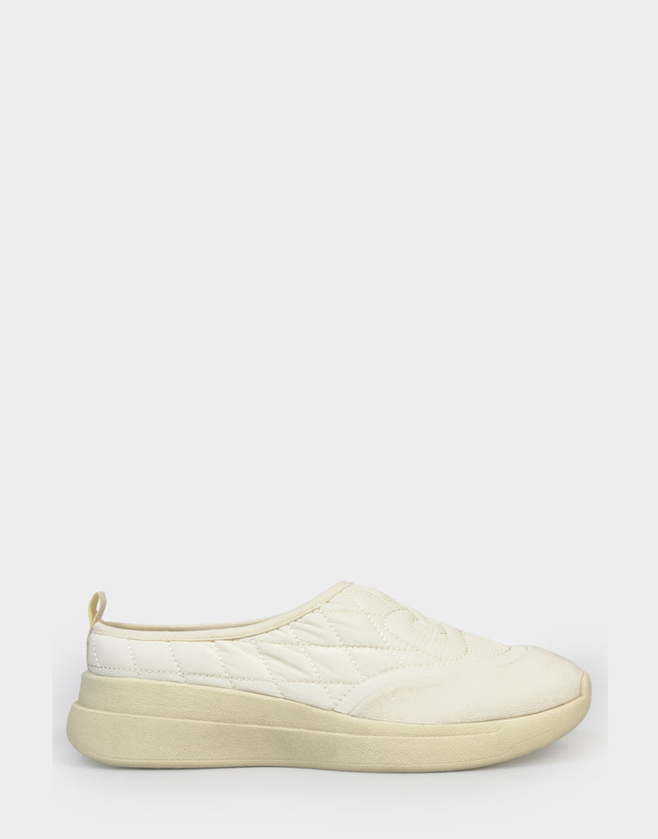 Comfortable Women's Mule Sneaker In Off White Fabric Side View