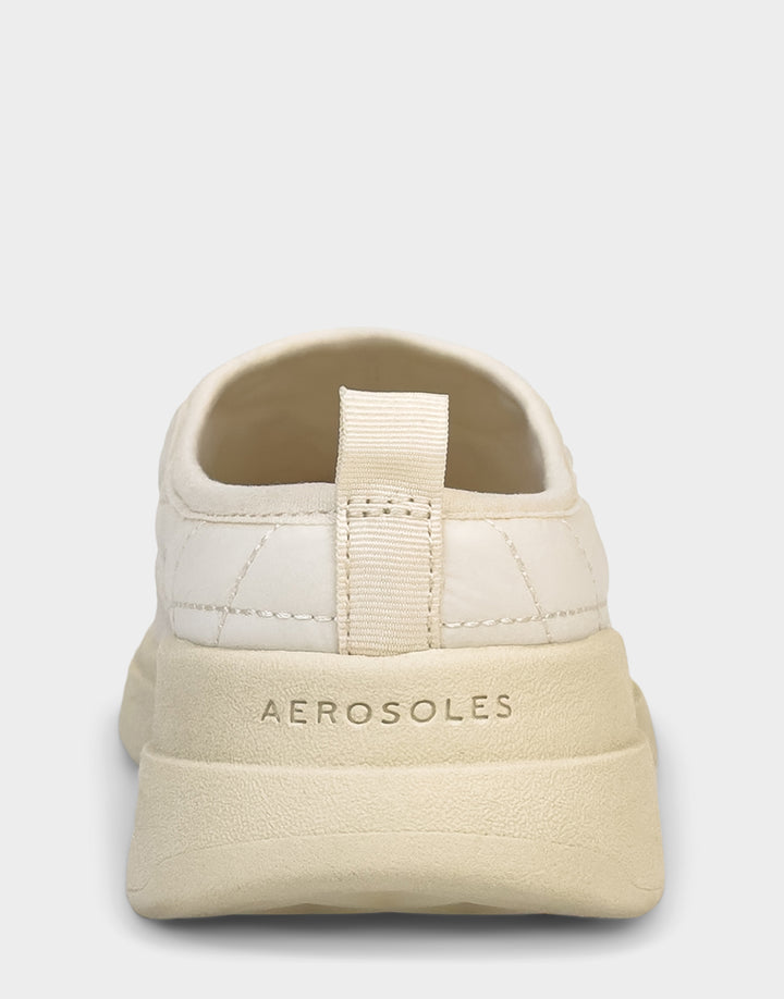 Comfortable Women's Mule Sneaker In Off White Fabric Back View
