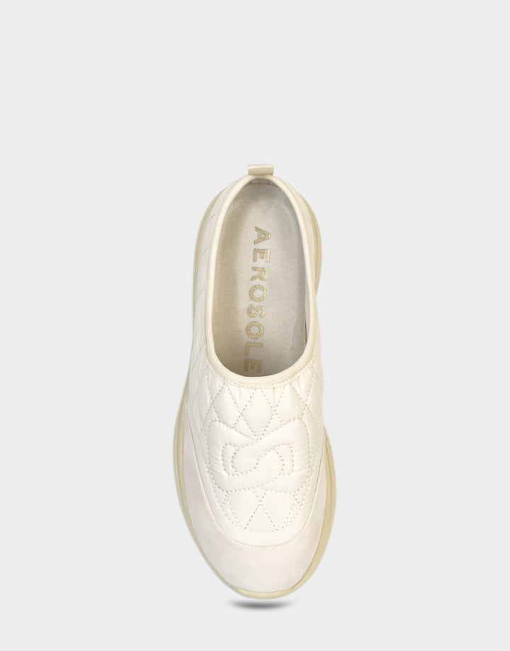Comfortable Women's Mule Sneaker In Off White Fabric Full Front View