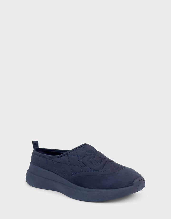 Comfortable Women's Mule Sneaker In Blue Fabric Side Angle View