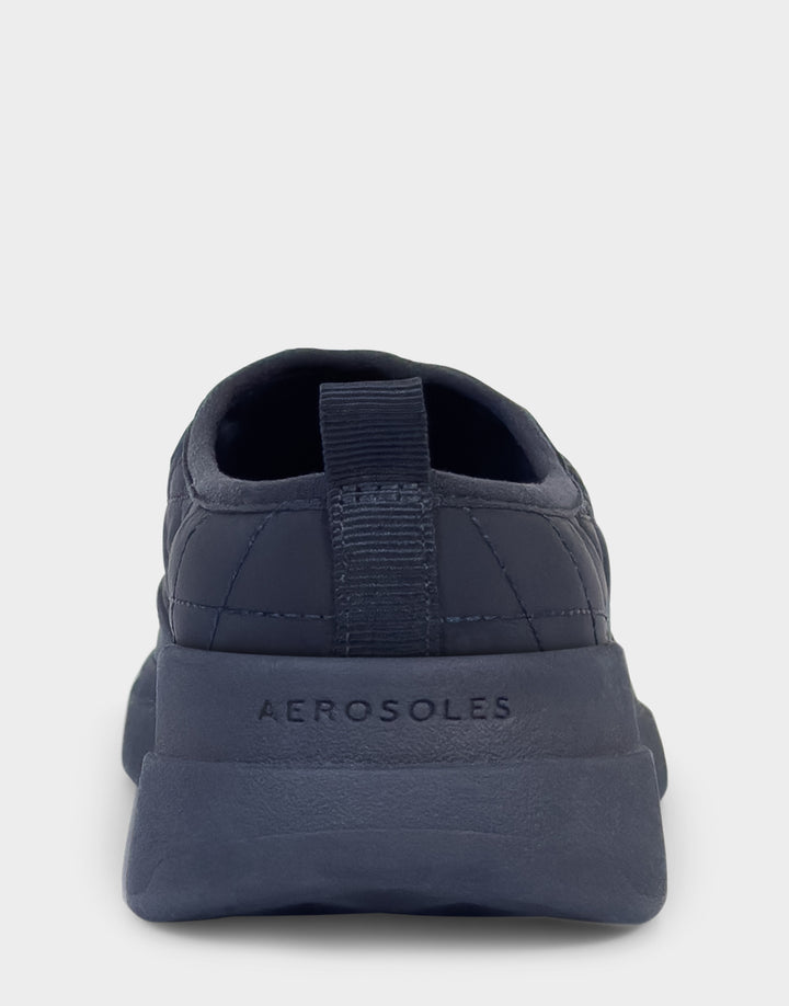 Comfortable Women's Mule Sneaker In Blue Fabric Back View
