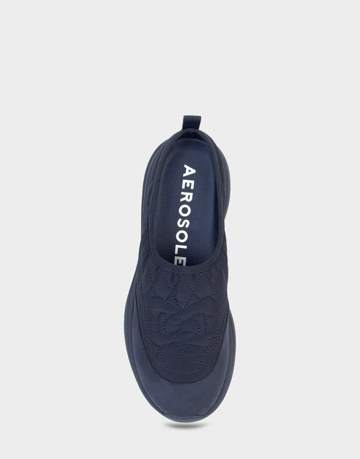 Comfortable Women's Mule Sneaker In Blue Fabric Full Front View