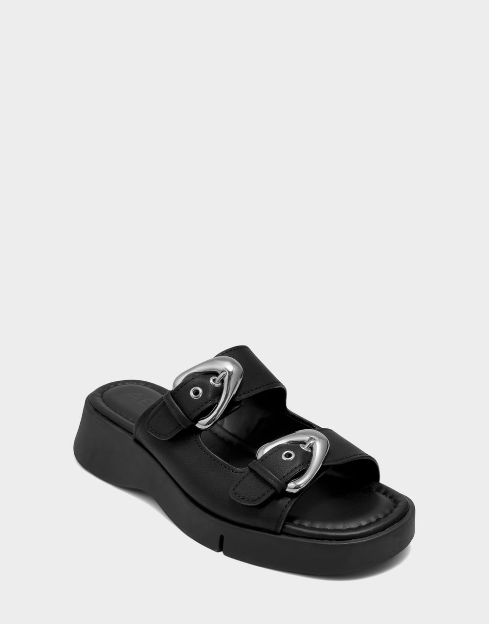 Comfortable Women's Flatform Sandal in Black Faux Calf Side Angle View