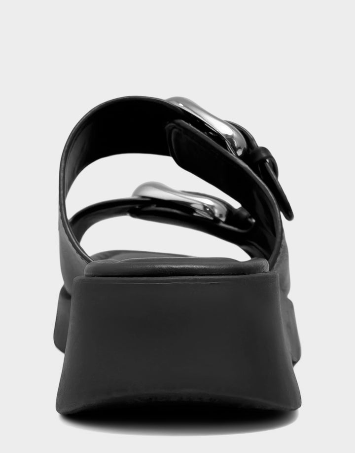 Comfortable Women's Flatform Sandal in Black Faux Calf Back View
