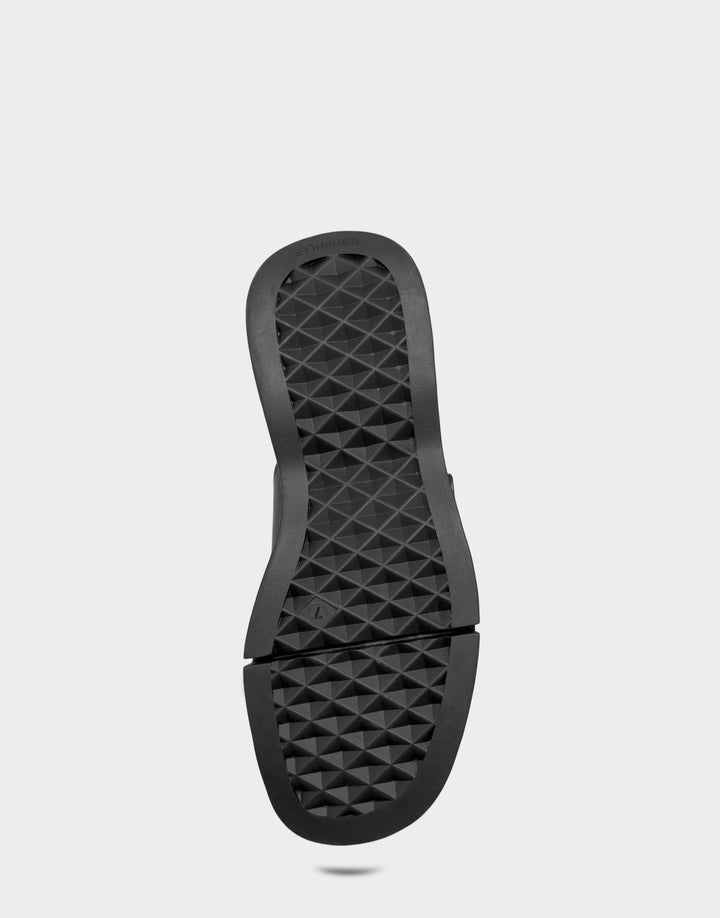 Comfortable Women's Flatform Sandal in Black Faux Calf Bottom View