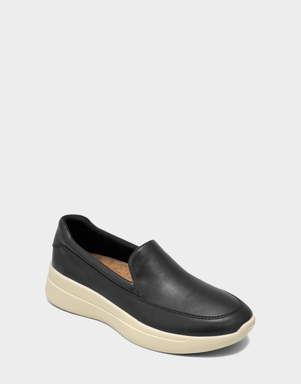 Comfortable Women's Casual Loafer in Black Faux Soft Leather Side Angle View
