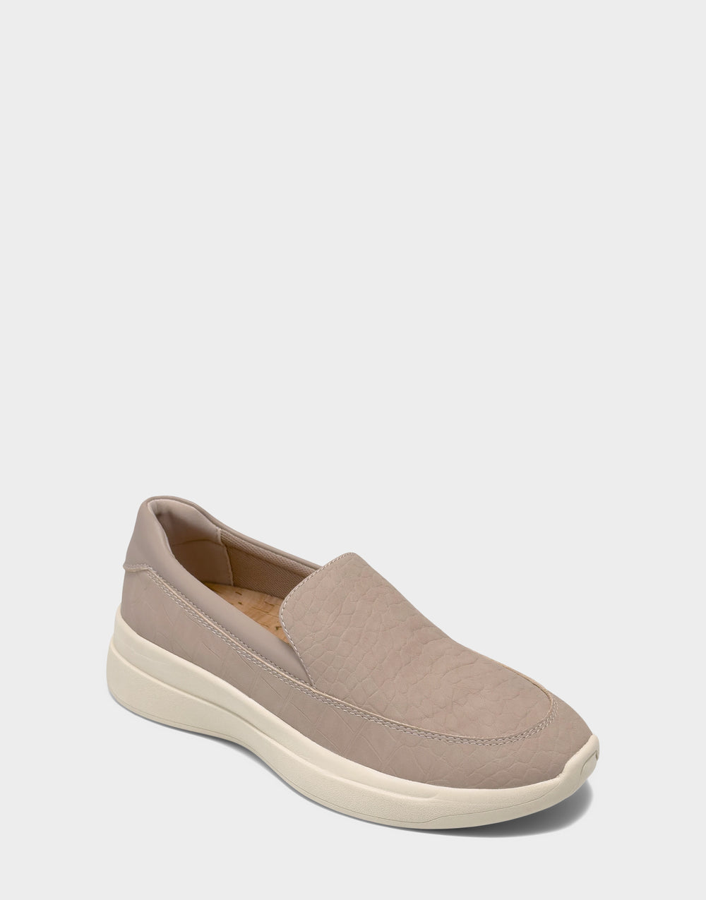 Comfortable Women's Casual Loafer in Natural Faux Croc Nubuck/faux Leather Side Angle View