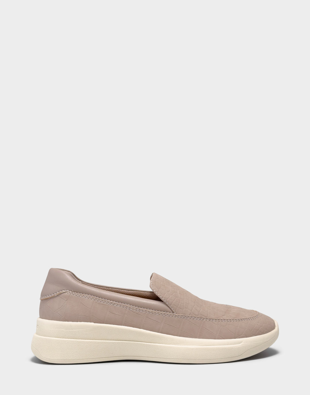 Comfortable Women's Casual Loafer in Natural Faux Croc Nubuck/faux Leather Side View