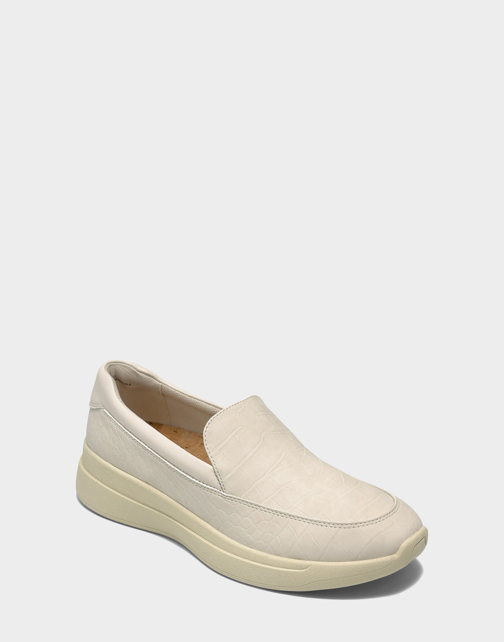 Comfortable Women's Casual Loafer in Cream Faux Croc Nubuck/faux Leather Side Angle View