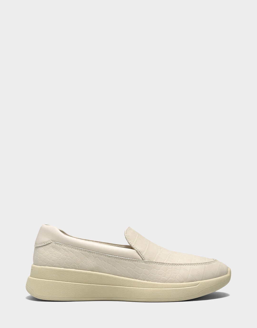 Comfortable Women's Casual Loafer in Cream Faux Croc Nubuck/faux Leather Side View